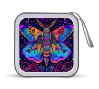 Psychedelic Moth CD Case 40 Capacity Plastic DVD Storage Box Sleeves Zippered Wallet