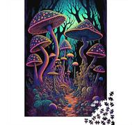 Psychedelic Mushroom Jigsaw Puzzle 1000 Piece Recycled Paper for Adults Dark WoodPuzzle Educational Game Decompression Home Activity Great Gift Idea 52x38cm/1000pcs