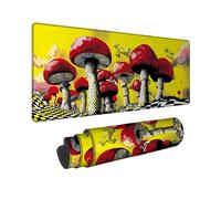 Psychedelic Mushroom Large Gaming Mouse Pad, Yellow Red Vintage Art Stitched Edge Mousepad, Rubber Non-Slip Washable Gaming Mouse Pad for Home and Office Computer, Laptop 12x32 Inch