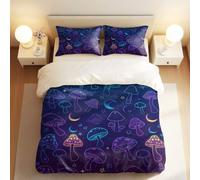 Psychedelic Mushroom Neon Duvet Cover Set, Magical Star and Moon Pattern, 3 Piece Bedding Set for Couples (03,Single + 50 x 75cm x2)
