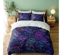 Psychedelic Mushroom Neon Duvet Cover Set, Magical Star and Moon Pattern, 3 Piece Bedding Set for Couples (04,King + 80 x 80cm x2)