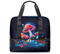 Psychedelic Mushroom Pattern Sports Tote Gym Bag for Women Men, Travel Duffel Bag with Shoe Compartment Large Capacity Workout Overnight Bag for Fitness Yoga Swimming Weekend