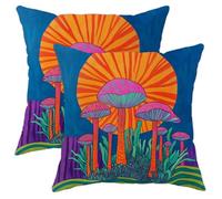 Psychedelic Mushroom Pillow Covers Set of 2, Colorful Fungi Artwork Cushion Cases, Summer Outdoor Decorative Throw Pillows for Home Sofa Bed Couch 16x16 Inch