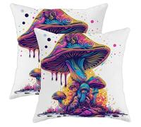 Psychedelic Mushroom Throw Pillow Covers Set of 2, Colorful Abstract Rainbow Cushion Covers, Spring Home Decor for Bed Couch Sofa, Bohemian Indoor Outdoor Decorative 18x18 Inch