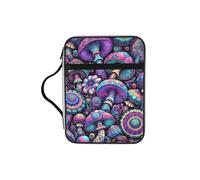 Psychedelic-Mushrooms Bible Cover Case with Handle, Water-Resistant Oxford Fabric Bible Bag Organizer with Zipper Pockets for Church