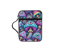 Psychedelic-Mushrooms-Eyes Bible Cover Case with Handle, Water-Resistant Oxford Fabric Bible Bag Organizer with Zipper Pockets for Church