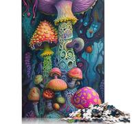 Psychedelic Mushrooms Jigsaw Puzzles 500 Pieces for Adults Wooden Puzzles Brain Exercise Challenge Game Entertainment Gifts Teenagers Family Activity 500pcs (52x38cm)