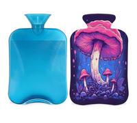 Psychedelic Mushrooms Pink Hot Water Bottle with Cover, 2L Hot Water Bag for Pain Relief, Neck Soft and Shoulder, Hand Feet Warmer, Hot and Cold Compress for Adult Kids
