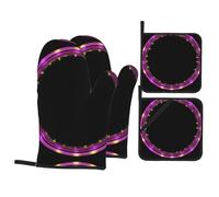 Psychedelic neon Baking Gloves Pot mats, Barbecue Party Cooking 500â„‰ high Temperature Resistant Oven Gloves Pot lid mats 4 Pieces Set,