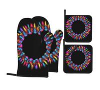 Psychedelic neon Circle Baking Gloves Pot mats, Barbecue Party Cooking 500â„‰ high Temperature Resistant Oven Gloves Pot lid mats 4 Pieces Set,