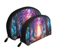 Psychedelic Neon Forest Magic Tree Printed Makeup Bags 2-Piece Portable Shell Travel Toiletry Bag
