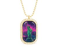 Psychedelic New York Pendant Necklace Fashion Jewelry Square Pendant with White Drill Border One Size