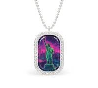 Psychedelic New York Pendant Necklace Fashion Jewelry Square Pendant with White Drill Border One Size