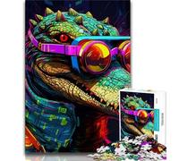 Psychedelic Nile Crocodile Jigsaw Puzzles for Adults,Learning Educational Toys Family Games with Matching Poster And Trivia Sheet (75x50cm)