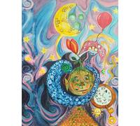 Psychedelic Notebook. 120 graph pages. Flying cosmic star cat with red balloon and flower. Time travel - Cosmos theme.: Dimensions: (8.5” x 11”), paperback, matte cover, white pages grid notebook