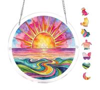 Psychedelic Ocean Watercolor Scene 7.8x7.8Inch Round Acrylic Hanging Puzzle | Creative Home Accent with Visual Appeal