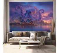 Psychedelic Octopus Animal Tapestry Wall Hanging For Bedroom Aesthetic, Modern Opera House Landscape Tapestries, Purple Large Backdrop Wall Mural Covering For Dorm Living Room Decor, 150X100Cm