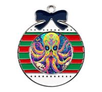 Psychedelic Octopus Skull Colorful Funny Christmas Pendant Charms Metal Hanging Xmas Tree Ornament Necklace Jewelry Circular
