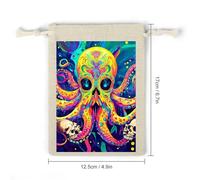 Psychedelic Octopus Skull Colorful Printed Cotton And Hemp Bunches Pocket Drawstring Pouch 8 Pieces Reusable Gift Bags