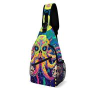 Psychedelic Octopus Skull Colorful Trendy Crossbody Bag for Women Men Sling Bags Shoulder Chest Backpack Hiking Running