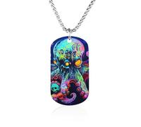 Psychedelic Octopus With Skulls Personalized Memorial Necklace Rectangle Pendant Great Gifts for Men Women 23.6in（60cm）