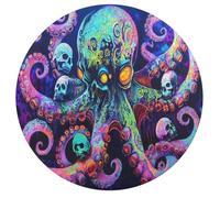 Psychedelic Octopus With Skulls Round Wooden Puzzles for Adults Funny Colorful Jigsaw Puzzle Home Decors Gift 195 PCS