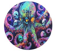 Psychedelic Octopus With Skulls Round Wooden Puzzles for Adults Funny Colorful Jigsaw Puzzle Home Decors Gift 68 PCS