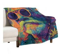 Psychedelic Old Man Weed1 Leaf Throw Blanket Flannel Couch 30"x40" | Fuzzy Lightweight Plush Sofa Bed Warm Machine Washable