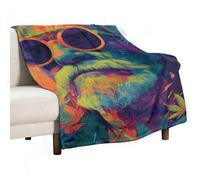 Psychedelic Old Man Weed1 Leaf Throw Blanket Flannel Couch 40"x60" | Fuzzy Lightweight Plush Sofa Bed Warm Machine Washable