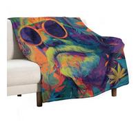 Psychedelic Old Man Weed1 Leaf Throw Blanket Flannel Couch 50"x60" | Fuzzy Lightweight Plush Sofa Bed Warm Machine Washable