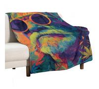 Psychedelic Old Man Weed1 Leaf Throw Blanket Flannel Couch 66"x90" | Fuzzy Lightweight Plush Sofa Bed Warm Machine Washable