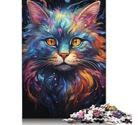 Psychedelic Painting Starry Sky Cat Puzzle Difficult Hard Paper Rectangular Jigsaw Puzzle for Adult Children Unique Gift 1000pcs (75x50cm)