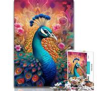 Psychedelic Peacock 1000 Piece Jigsaw Puzzles for Teenagers,Toys Educational Games Stress Relieving Suitable for Desktop Decoration (38x26cm)