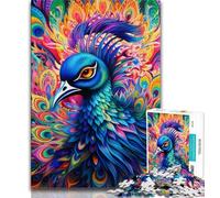 Psychedelic Peacock Jigsaw Puzzles for Adults 1000,Learning Educational Toys Family Games with Matching Poster And Trivia Sheet (38x26cm)