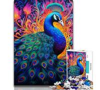 Psychedelic Peacock Jigsaw Puzzles for Adults 1000 Piece,Staycation Kill Time with Fully Interlocking Randomly Shaped Pieces (38x26cm)