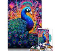 Psychedelic Peacock JigsawPuzzle 1000 Pieces for Adults,Toys Educational Games Stress Relieving Suitable for Desktop Decoration (38x26cm)