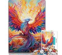 Psychedelic Phoenix Bird 1000 Piece Jigsaw Puzzles,Challenging To Complete But Fun And Humorous with Matching Poster And Trivia Sheet 38x26cm