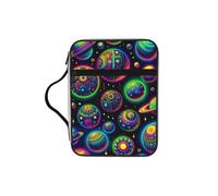 Psychedelic-Planet-Colorful Bible Cover Case with Handle, Water-Resistant Oxford Fabric Bible Bag Organizer with Zipper Pockets for Church