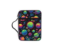 Psychedelic-Planet-Pattern Bible Cover Case with Handle, Water-Resistant Oxford Fabric Bible Bag Organizer with Zipper Pockets for Church