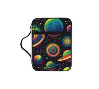 Psychedelic-Planet-Pizza Bible Cover Case with Handle, Water-Resistant Oxford Fabric Bible Bag Organizer with Zipper Pockets for Church