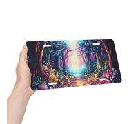 Psychedelic Plant Uv Reactive Natural Tree Aluminum License Plate 6 X 12 Inch Metal Car Novelty Vanity Decoration Front License Plate Cover Car Decor Accessory