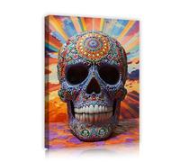 Psychedelic Prints Vibrant Sugar Skull Canvas Wall Art Boho Skulls Colorful Sunshine Mural Posters Artwork for Living Room Home Decor 30x40cm Innerframe