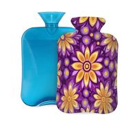 Psychedelic Purple Flowers Hot Water Bottle with Cover, 2L PVC Hot Water Bag for Pain Relief, Hand Foot Warmer, Hot & Cold Therapy with Removable Cover, Gift for Women Kids Family