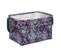 Psychedelic Rainbow Diamond Spirals Foldable Rectangular Storage Basket | Open-Top Design With Two Handles And A Flexible Plastic Rim.