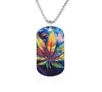 Psychedelic Rainbow Weed Memory Necklace Jewelry Hip Hop Chain Pendant Statement Necklaces for Men Women 23.6in（60cm）