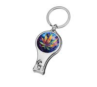 Psychedelic Rainbow Weed Portable Nail Clippers with Keychain Sharp Fingernail Clipper Metal Corkscrew Compact Toenail File