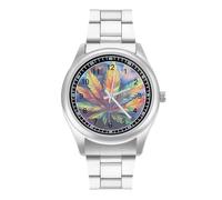 Psychedelic Rainbow Weed Simple Stainless Watch Fashion Designer Wristwatch Easy Reader Analog Watches Gifts for Men