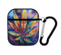 Psychedelic Rainbow Weed Stylish Printed Bluetooth Headset Protective Cover Compatible with AirPods 1/2 with Buckle