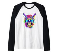 Psychedelic Rebel Skull Graphic T-Shirt: Dope Skull Design Raglan Baseball Tee