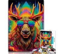 Psychedelic Reindeer 1000 Piece Jigsaw Puzzle for Adults And Teenagers,Educational Games Home Decoration Deal As Gifts for The Whole Family (38x26cm)